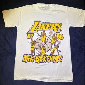 80S Los Angeles Lakers 87 88 Back To Back Champs T-Shirt Handtex Lrg Usa